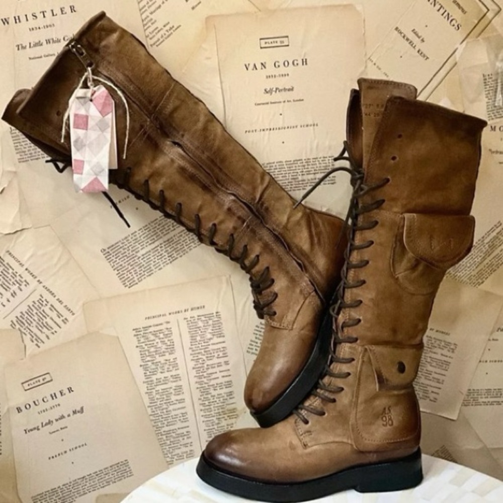 A.S.98 Elisa Tall Lace Up Fondente Brown Leather Boots